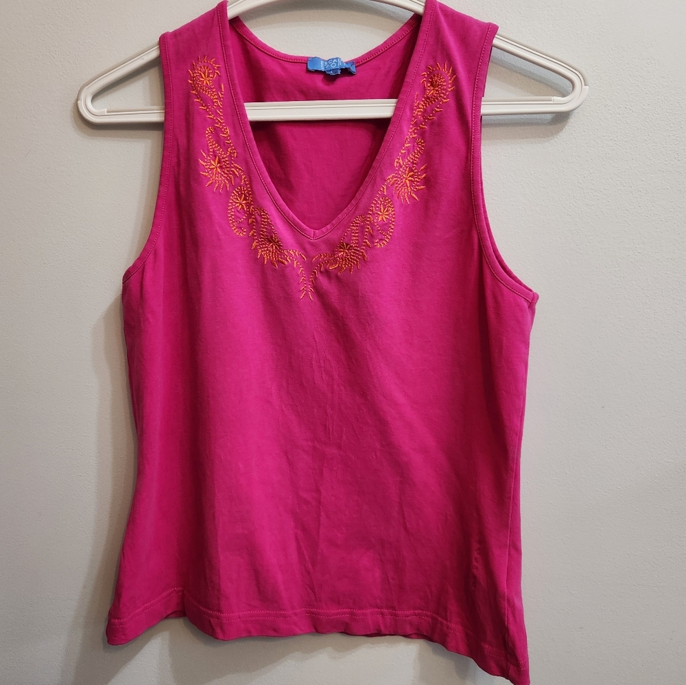 Escada Sport Embroidered Neckline Top in Pink Size Large
